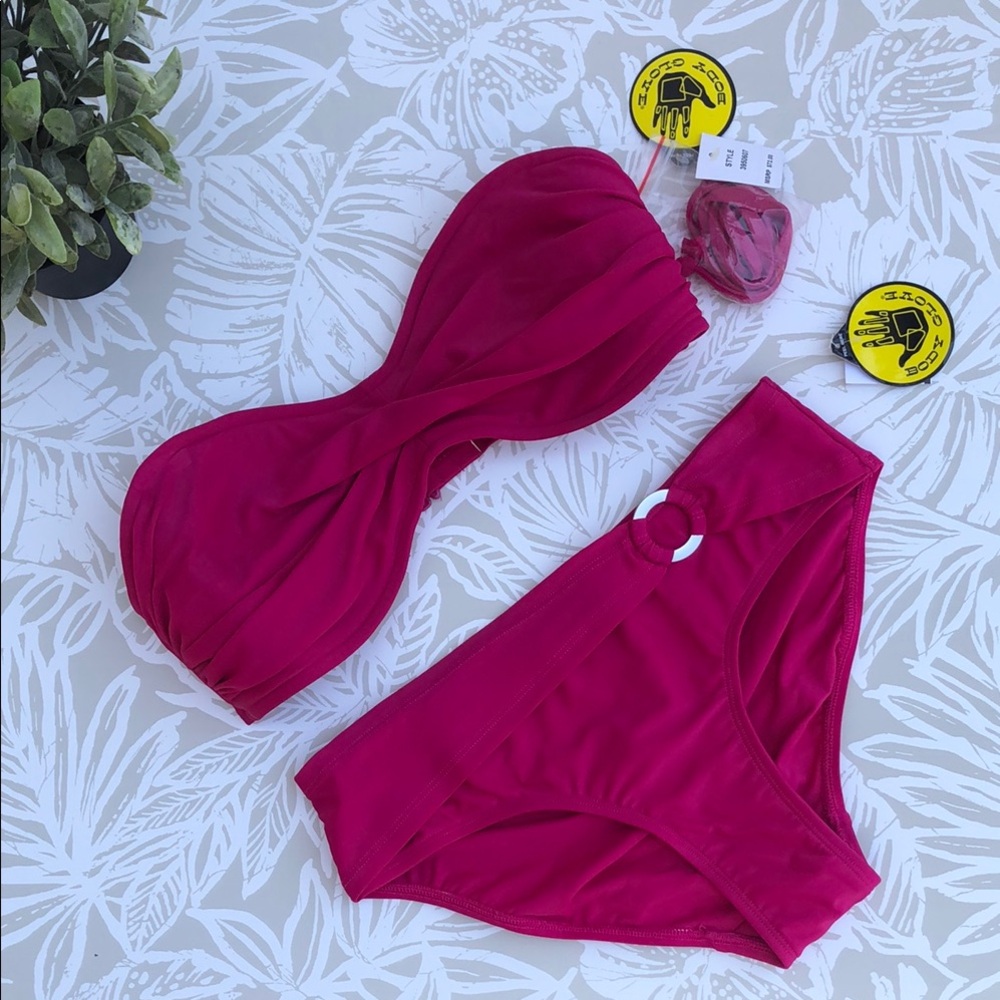 Body Glove | Bikini Set Features Bandeau Bikini Top and High Waisted Bottom